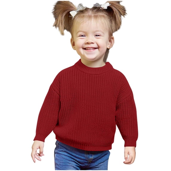 Ltctricy Toddler Baby Boys Girls Sweater Crew Neck Pullover Kids Long Sleeve Knit Tops Comfy Infant Newborn Fall Outfits(Red,2-3 Years)
