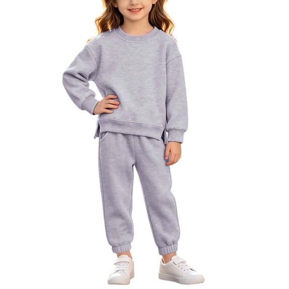 Ltctricy Toddler Baby Girl Boy Clothes Fleece Lined Sweatsuit Side Split Crewneck Sweatshirt and Joggers 2 Piece Outfits(Gray,6-7 Years)