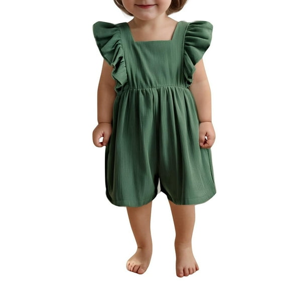 Ltctricy Toddler Baby Girl Clothes Infant Newborn Ruffle Sleeve Square Neck Linen Short Rompers Summer Casual Jumpsuits