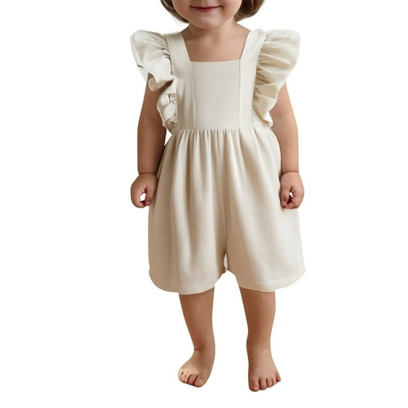 Ltctricy Toddler Baby Girl Clothes Infant Newborn Ruffle Sleeve Square Neck Linen Short Rompers Summer Casual Jumpsuits