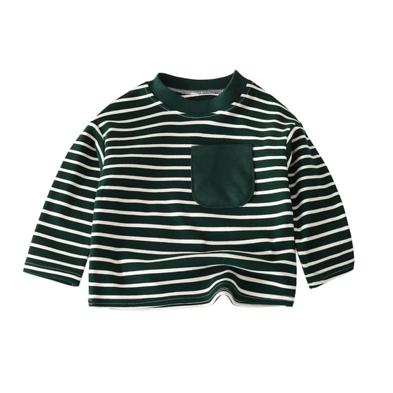 Ltctricy Toddler Baby Girls Boys T Shirts Casual Striped Long Sleeve Tops Fall Trendy Basic Tees Kids Clothes(Green,7-8 Years)