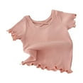 thumbnail image 1 of Ltctricy Toddler Baby Girls' T Shirts Short Sleeve Criss Cross Crew Neck Ruffle Trim Ribbed Casual Tees Soft Summer Tops, 1 of 7