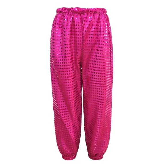Ltctricy Toddler Girls Boys Sequin Pants Kids Sparkly Dance Pants Elastic Waisted Jogger Pants Fall Clothes(Hot Pink,3-4 Years)
