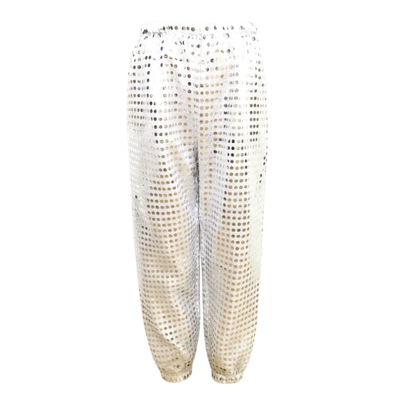 Ltctricy Toddler Girls Boys Sequin Pants Kids Sparkly Dance Pants Elastic Waisted Jogger Pants Fall Clothes(Silver,9-10 Years)