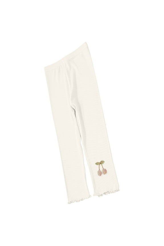 Toddler Girls' Leggings Elastic Waist Ruffle Hem Solid Color Ribbed Basic Pants Full Length Footless Tights