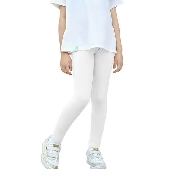 Ltctricy Toddler Girls' Leggings Elastic Waist Solid Color Slim Yoga Dance Pants Soft Casual Leggings for Children(White,13-14 Years)