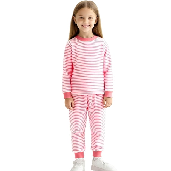 Ltctricy Toddler and Unisex Kids Clothes Casual Striped 2 Piece Outfits Top and Bottom Matching Sets Homewear for Boys Girls(Pink,7-8 Years)