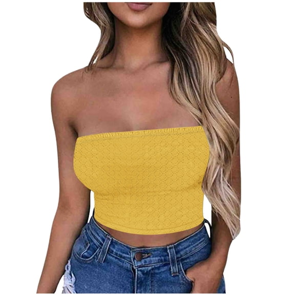 Ltctricy Tube Top for Women Strapless Eyelet Embroidered Slim Crop Tops Sleeveless Tank Tops Going out Bandeau Shirts