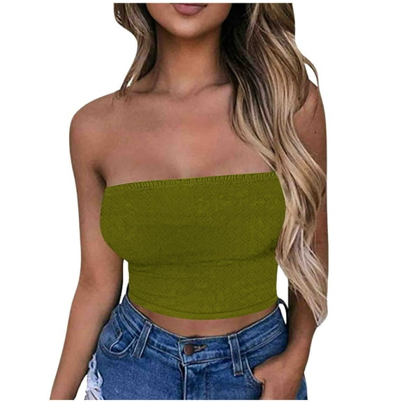 Ltctricy Tube Top for Women Strapless Eyelet Embroidered Slim Crop Tops Sleeveless Tank Tops Going out Bandeau Shirts