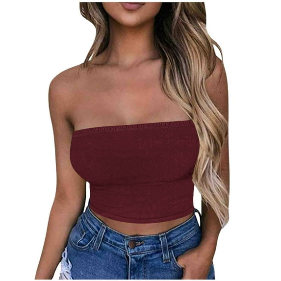 Ltctricy Tube Top for Women Strapless Eyelet Embroidered Slim Crop Tops Sleeveless Tank Tops Going out Bandeau Shirts