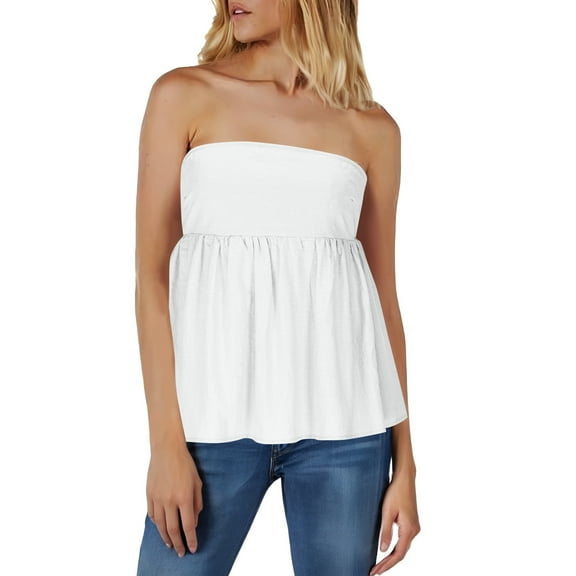 Ltctricy Tube Tops for Women Fashion Summer Casual Sleeveless Babydoll Tank Tops Strapless Peplum Bandeau Shirts