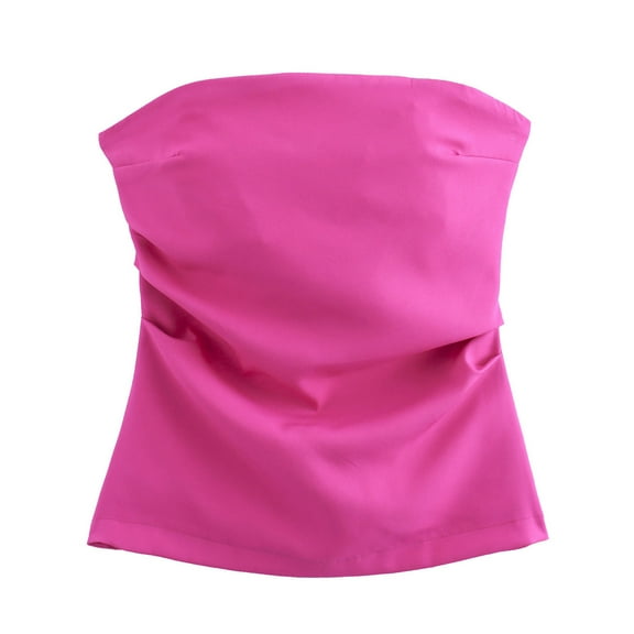 Ltctricy Tube Tops for Women Trendy Summer Strapless Zipper Back Ruched Satin Bandeau Shirts Casual Sleeveless Blouses