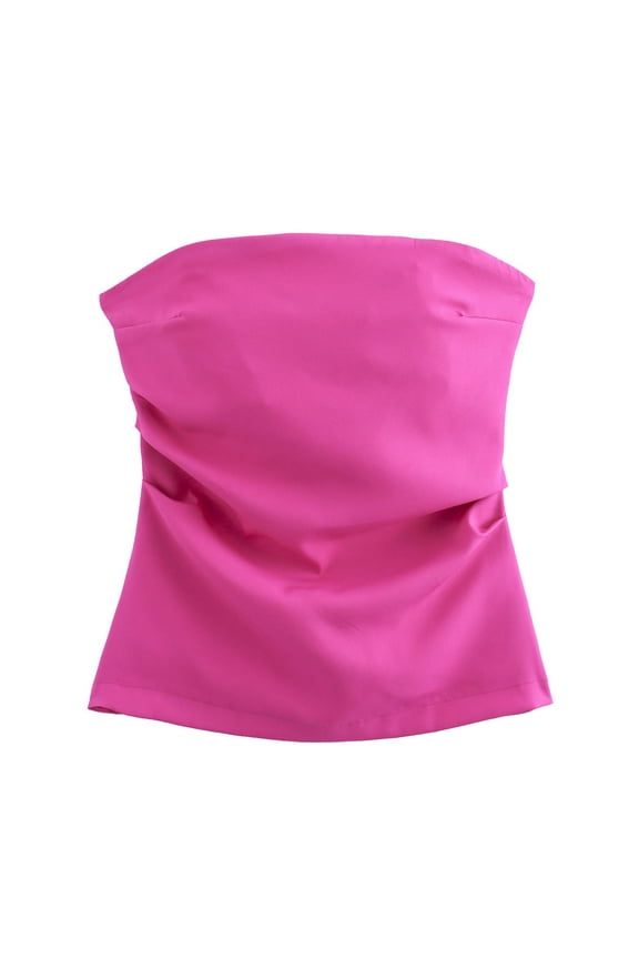 Tube Tops for Women Trendy Summer Strapless Zipper Back Ruched Satin Bandeau Shirts Casual Sleeveless Blouses