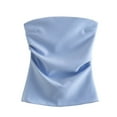 thumbnail image 1 of Ltctricy Tube Tops for Women Trendy Summer Strapless Zipper Back Ruched Satin Bandeau Shirts Casual Sleeveless Blouses, 1 of 6