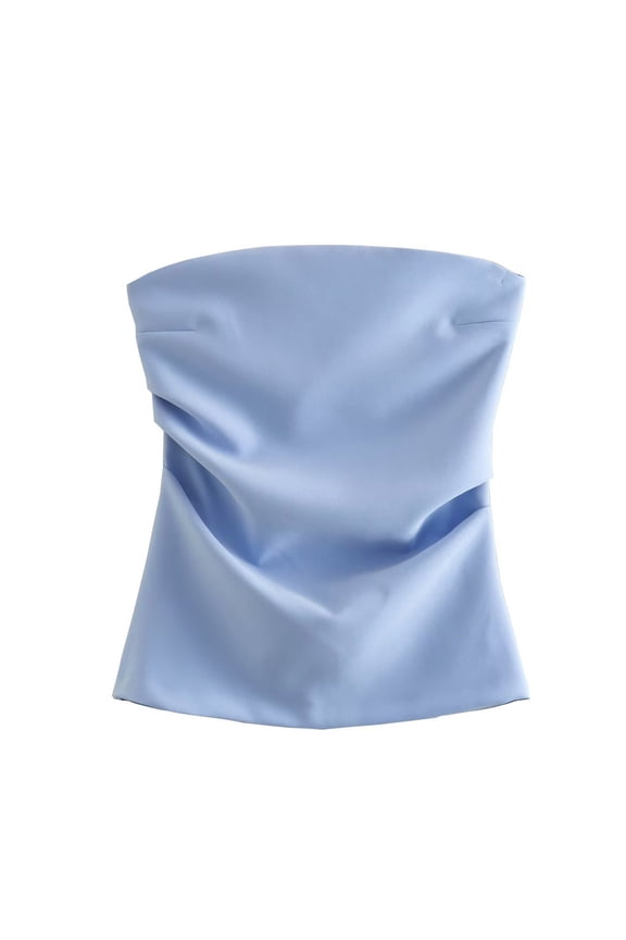 Tube Tops for Women Trendy Summer Strapless Zipper Back Ruched Satin Bandeau Shirts Casual Sleeveless Blouses
