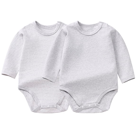 Ltctricy Unisex Baby Cotton Bodysuits 2 Pc Newborn Infant Boy Girl Long Sleeve Crew Neck Jumpsuits One Piece Rompers(Gray,12-18 Months)