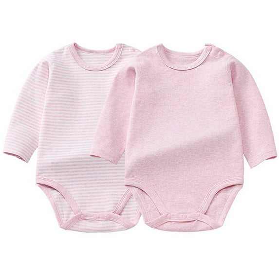 Ltctricy Unisex Baby Cotton Bodysuits 2 Pc Newborn Infant Boy Girl Long Sleeve Crew Neck Jumpsuits One Piece Rompers(Pink,18-24 Months)
