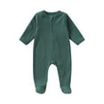 thumbnail image 1 of Ltctricy Unisex Baby Footed Jumpsuits Newborn Infant Cotton Long Sleeve Crew Neck Zip up Rompers One Piece Outfits(Green,6-9 Months), 1 of 3