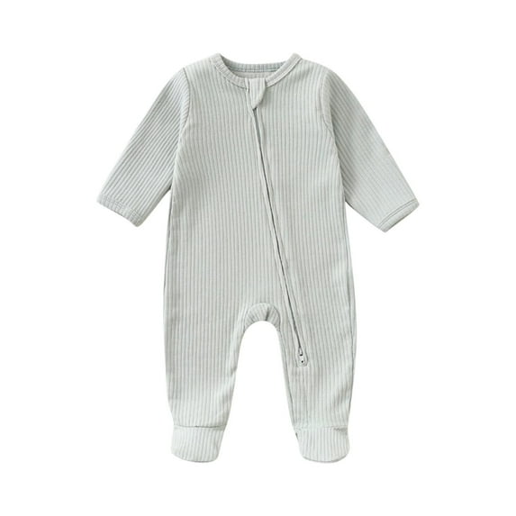 Ltctricy Unisex Baby Footed Jumpsuits Newborn Infant Cotton Long Sleeve Crew Neck Zip up Rompers One Piece Outfits(Mint Green,3-6 Months)
