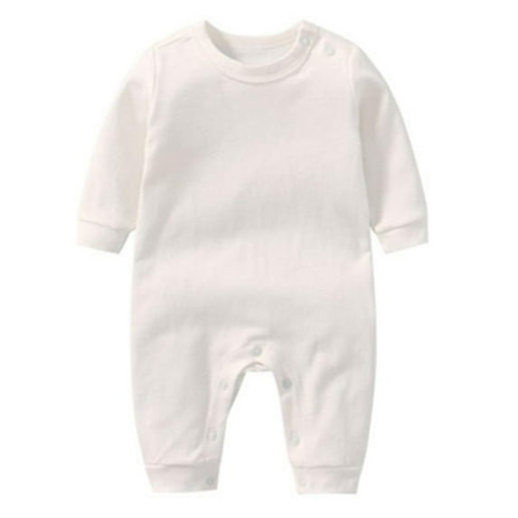 Ltctricy Unisex Baby Onesie Outfits Newborn Infant Cotton Long Sleeve Crew Neck Button Footless Jumpsuits One Piece Rompers(White,6-9 Months)