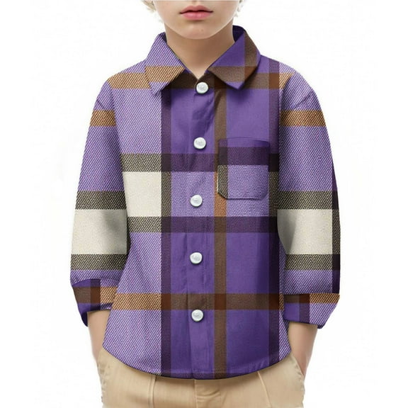 Ltctricy Unisex Boys Girls' Plaid Shirts Toddler Baby Long Sleeve Collared Button down Shirts Casual School Tops for Children 6 M-8 Y(Purple,12-18 Months)