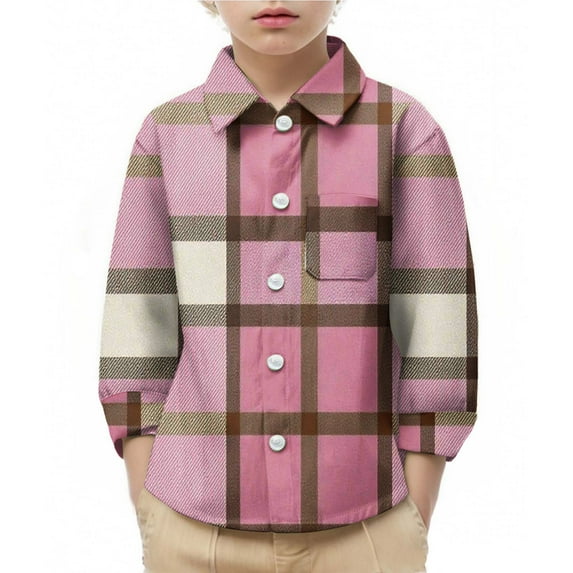 Ltctricy Unisex Boys Girls' Plaid Shirts Toddler Baby Long Sleeve Collared Button down Shirts Casual School Tops for Children 6 M-8 Y(Pink,7-8 Years)