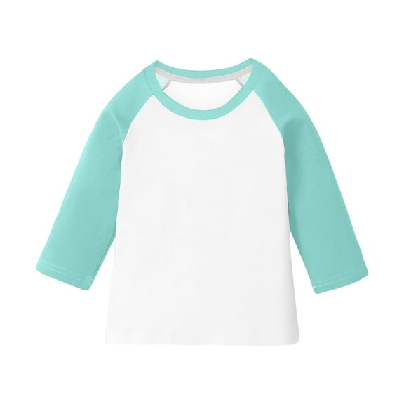 Ltctricy Unisex Children's 3/4 Sleeve Tops Girls Boys Crew Neck Color Block T Shirts Soft Casual Tee Blouses 3-14 Y(Mint Green,3-4 Years)