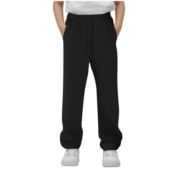 Ltctricy Unisex Children's Sweatpants Girls Boys Elastic Waist Drawstring Straight Leg Lounge Pants Casual Athletic Joggers(Black,11-12 Years)