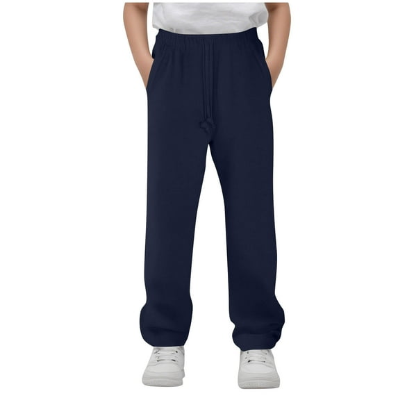 Ltctricy Unisex Children's Sweatpants Girls Boys Elastic Waist Drawstring Straight Leg Lounge Pants Casual Athletic Joggers(Navy,14-15 Years)