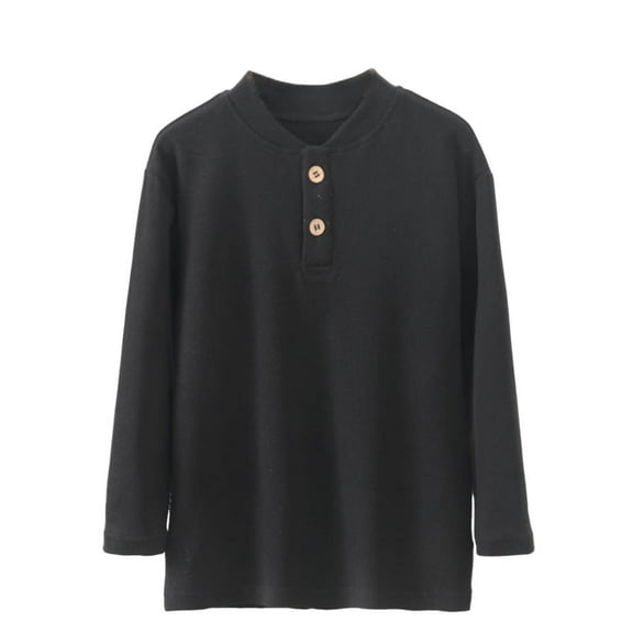 Ltctricy Unisex Children's T Shirts Girls Boys Cotton Long Sleeve Quarter Button Thermal Base Layer Tops Soft Casual Blouses(Black,4-5 Years)