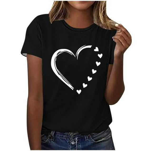 Ltctricy Valentine's Day Shirts for Women Short Sleeve Crew Neck Soft Casual Graphic Tees Loose Tunic Tops