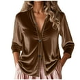 thumbnail image 1 of Ltctricy Velvet Tops for Women dressy casual vintage Long Sleeve v neck Button Down shirts loose tunic blouses(Brown,Large), 1 of 6