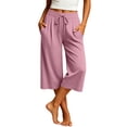 thumbnail image 1 of Ltctricy Wide Leg Capri Pants for Women Loose Fit Drawstring Lounge Pants with Pockets Comfy Casual Yoga Pants(Pink,X-Large), 1 of 7