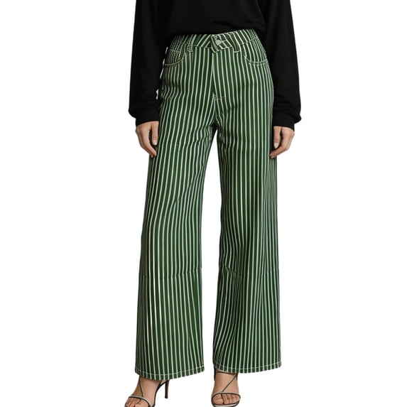 Ltctricy Wide Leg Jeans for Women Trendy Casual Work Trousers Striped Loose Fit Denim Pants with Pockets