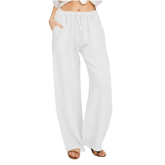 Ltctricy Wide Leg Pants for Woman Elastic High Waisted Drawstring Palazzo Lounge Pants Loose Casual Trousers with Pockets