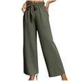 thumbnail image 1 of Ltctricy Wide Leg Pants for Women Business Casual Elastic High Waisted Tie Front Pleated Palazzo Pants Baggy Trendy Trousers(Army Green,Large), 1 of 7