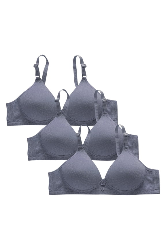 Wireless Bras for Women 3 Pieces No Underwire V Neck Plunge Unlined Push up Bras Comfortable Everyday Bras(Navy,Large)