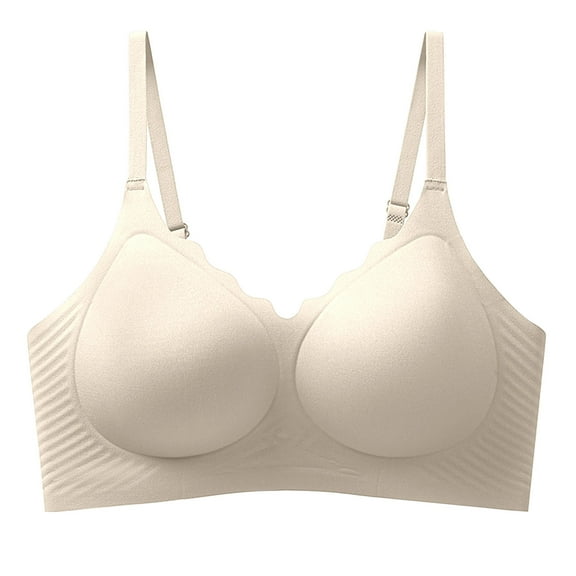 Ltctricy Wireless Bras for Women Seamless Full Coverage Soft Support Lifting Push up Bras Comfortable Everyday Bralettes(Beige,Large)
