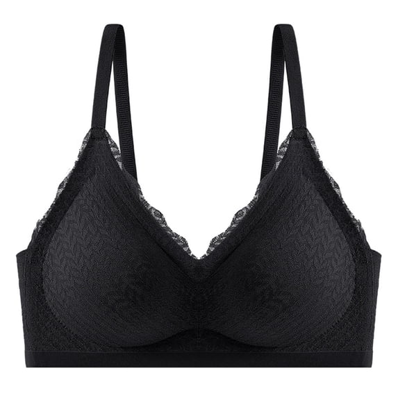 Ltctricy Wireless Bras for Women Seamless Lightly Lined Full Coverage Push up Lace Bralettes Comfortable Everyday Bras(Black,Medium)