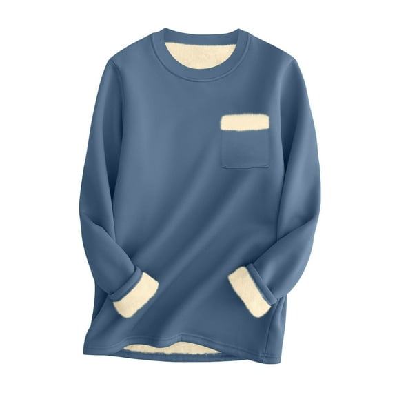 Ltctricy Women Fleece Lined Sleepwear Tops Warm Crewneck Fuzzy Long Sleeve Pajama Shirts Comfy Soft Winter Loungewear