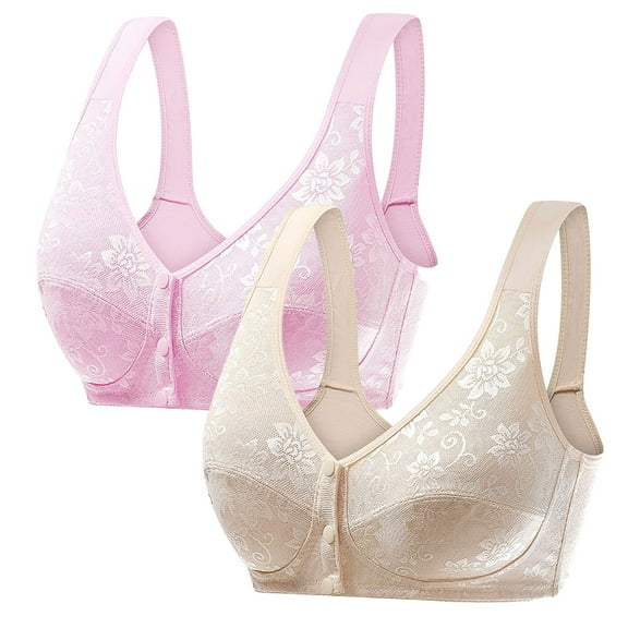 Ltctricy Women's 2 Pc Front Closure Bras Wireless Comfort Lightly Lined Full Coverage Bralettes Soft Plus Size Bras