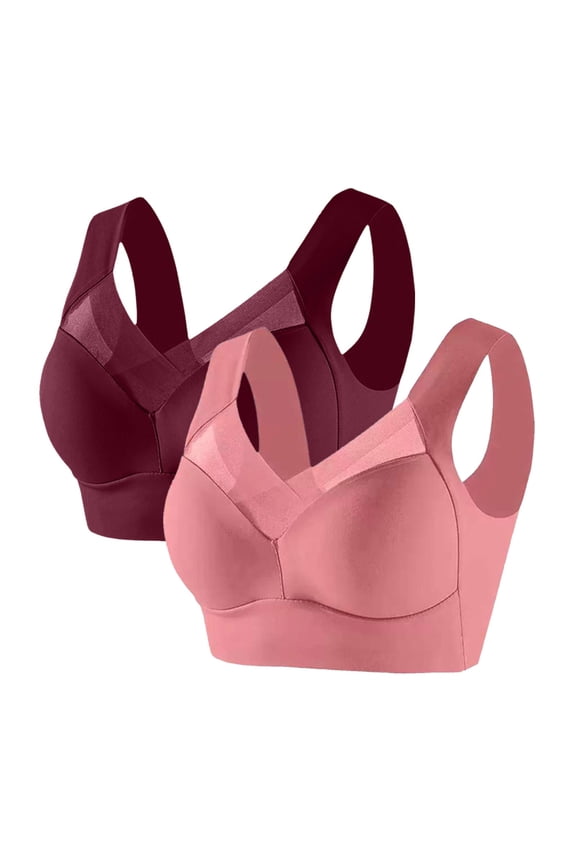 Women's 2 Pc Seamless Bras Plus Size No Underwire Supportive Mesh Full Coverage Bralettes Everyday T Shirt Bras