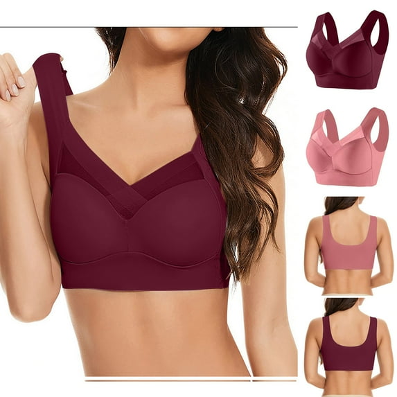 Ltctricy Women's 2 Pc Seamless Bras Plus Size No Underwire Supportive Mesh Full Coverage Bralettes Everyday T Shirt Bras