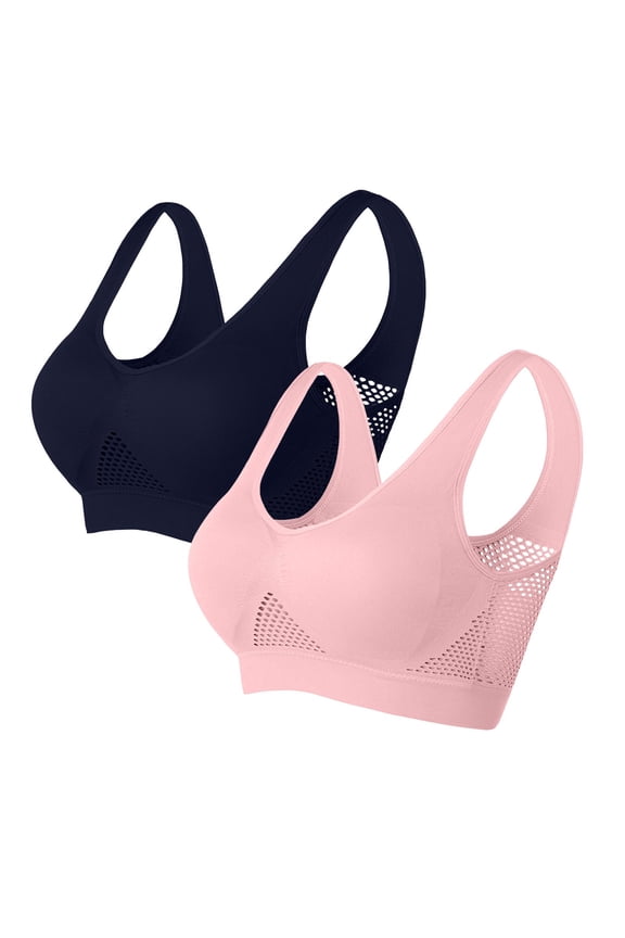 Women's 2 Pc Seamless Sports Bras Mesh Mesh Low Impact Support Wirefree Yoga Bras Comfortable Workout Bralettes(Pink,4X-Large)