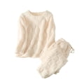 thumbnail image 1 of Ltctricy Women's 2 Piece Fluffy Pajamas Fuzzy Fleece Long Sleeve Crew Neck Pullover Sweater Tops and Pants Plush Lounge Sets(White,X-Large), 1 of 5