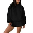 thumbnail image 1 of Ltctricy Women's 2 Piece Outfits Long Sleeve Pullover Hooded Sweatshirts and Sweat Shorts Soft Casual Sweatsuits with Pockets(Black,Large), 1 of 5