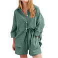 thumbnail image 1 of Ltctricy Women's 2 Piece Outfits Loose Long Sleeve Lapel Button Down Shirts and Baggy Shorts Casual Trendy Sets, 1 of 6