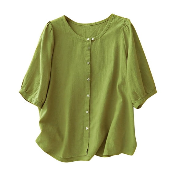 Ltctricy Women's 3/4 Lantern Sleeve Tops Crew Neck Button down Shirts Casual Loose Blouses Summer Beach Vacation Outfits