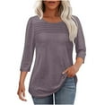 thumbnail image 1 of Ltctricy Women's 3/4 Length Tunic Tops Solid Color Pleated Front Crew Neck Business Casual T Shirts Loose Dressy Blouses, 1 of 5