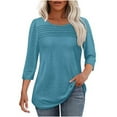 thumbnail image 1 of Ltctricy Women's 3/4 Length Tunic Tops Solid Color Pleated Front Crew Neck Business Casual T Shirts Loose Dressy Blouses, 1 of 5